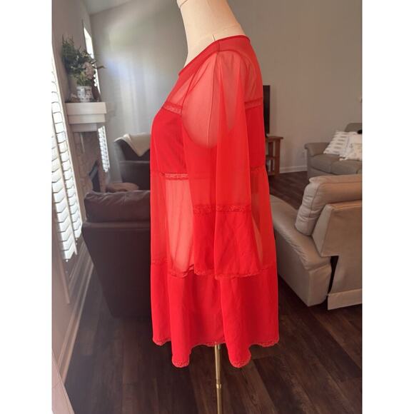 Womans Vintage Nightgown Nighty Sheer Lingerie Lorraine Short Red Size Small 70s - Picture 5 of 8